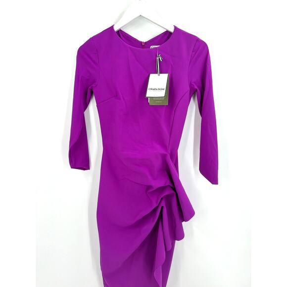 Chiara Boni La Petite Robe Women's Magenta Gathered Side Midi Dress Size 4 - Picture 6 of 11